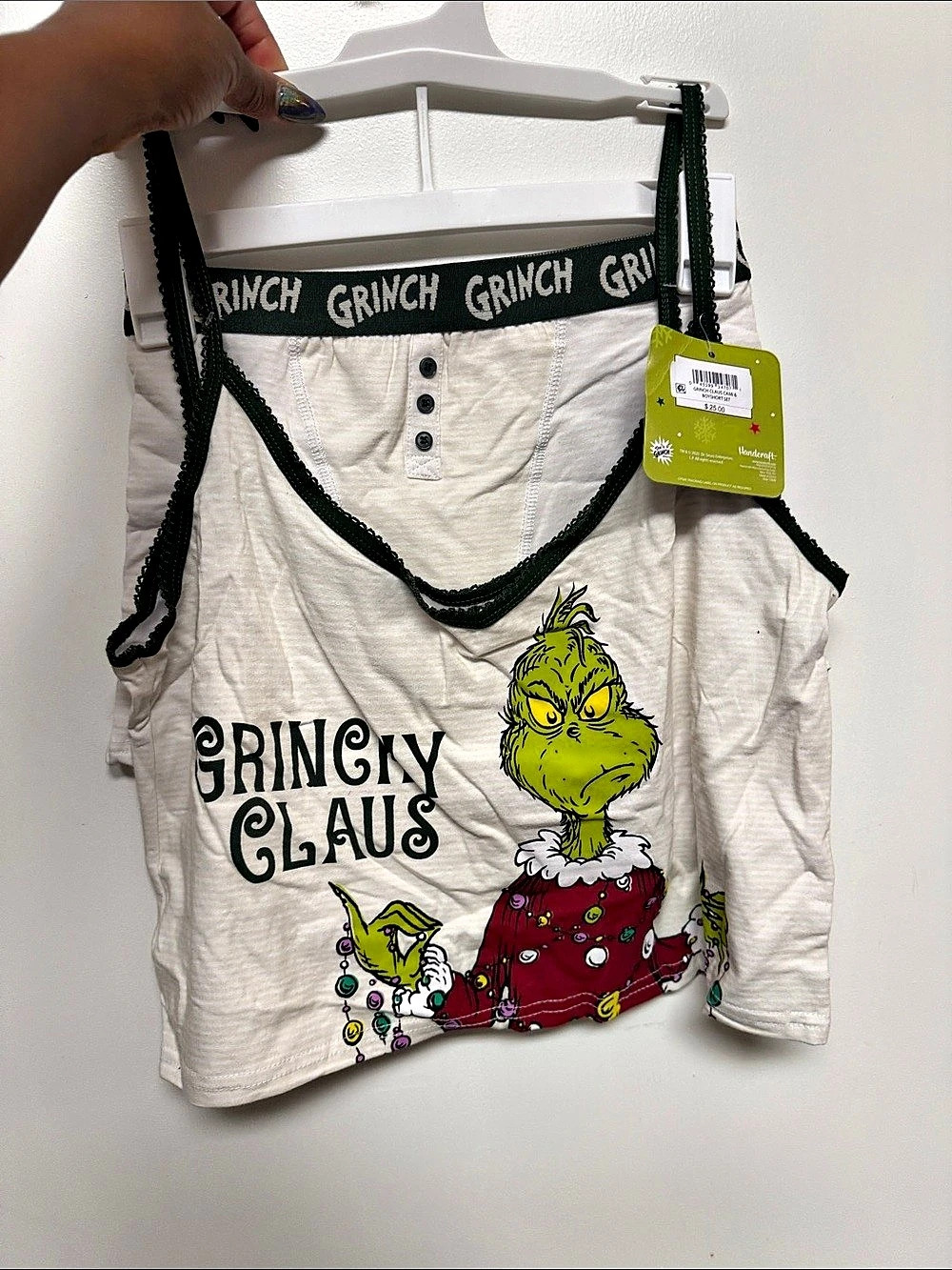 Dr. Seuss Grinchy Claus Grinch Graphic Shorts with Suspenders NWT